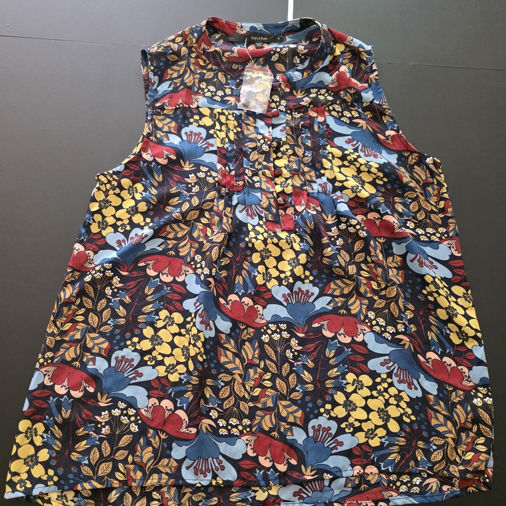Vibrant Floral Sleeveless Blouse - Red, Blue, Yellow